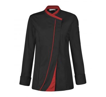Veste de cuisine pour femme à manches longues Lafont - 27SAFFRON noir et rouge