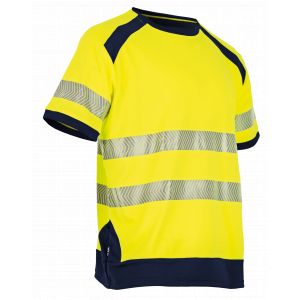 TEE-SHIRT HAUTE VISIBILITE HALOGENE ANTI-UV JAUNE/MARINE - LMA