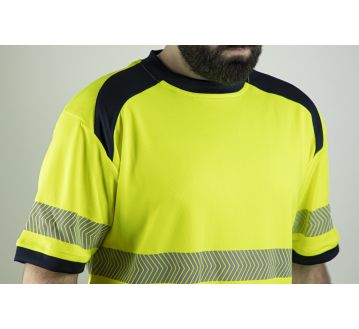TEE-SHIRT HAUTE VISIBILITE HALOGENE ANTI-UV JAUNE/MARINE - LMA