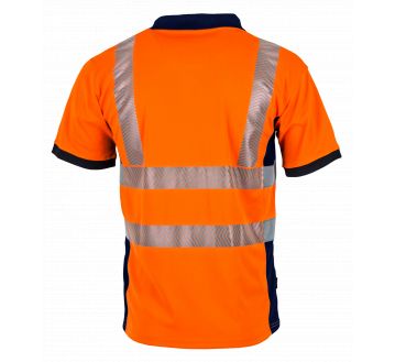 POLO HAUTE VISIBILITE PREVOYANCE ANTI-UV ORANGE/MARINE - LMA