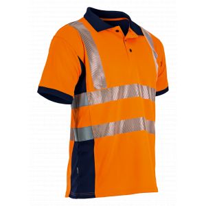 POLO HAUTE VISIBILITE PREVOYANCE ANTI-UV ORANGE/MARINE - LMA