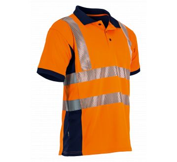 POLO HAUTE VISIBILITE PREVOYANCE ANTI-UV ORANGE/MARINE - LMA