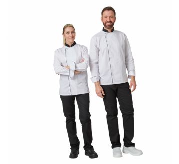 VESTE CUISINE MIXTE BLANC/NOIR VENIS P/C PRESSIONS - PBV