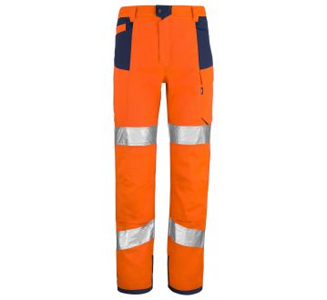 Pantalon haute visibilité poches genoux orange/marine de la marque Lafont