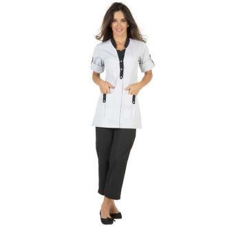 Tunique de travail femme Molinel - ALBANE blanc et noir