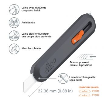 CUTTER RETRACTABLE MANUEL AMBIDEXTRE LAME CERAMIQUE 10550 - SLICE