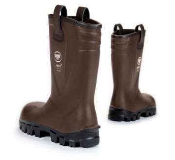 Demi-botte de sécurité normé S5 de la marque BEKINA RigliteX vue de dos. Coloris brun.